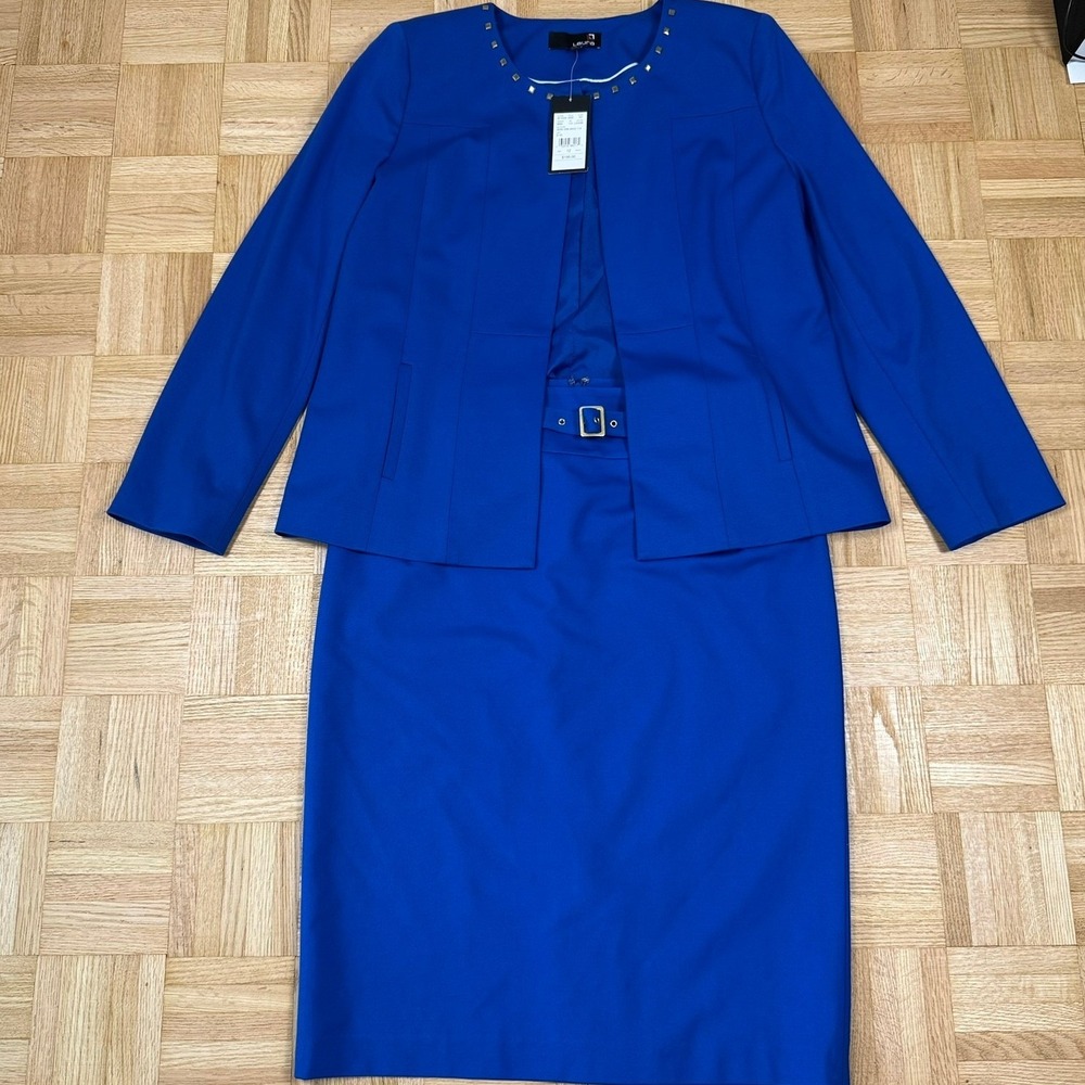 NWT Laura Royal Blue Skirt Suit Set Studded Neckline Split Jacket 12 Skirt 14
